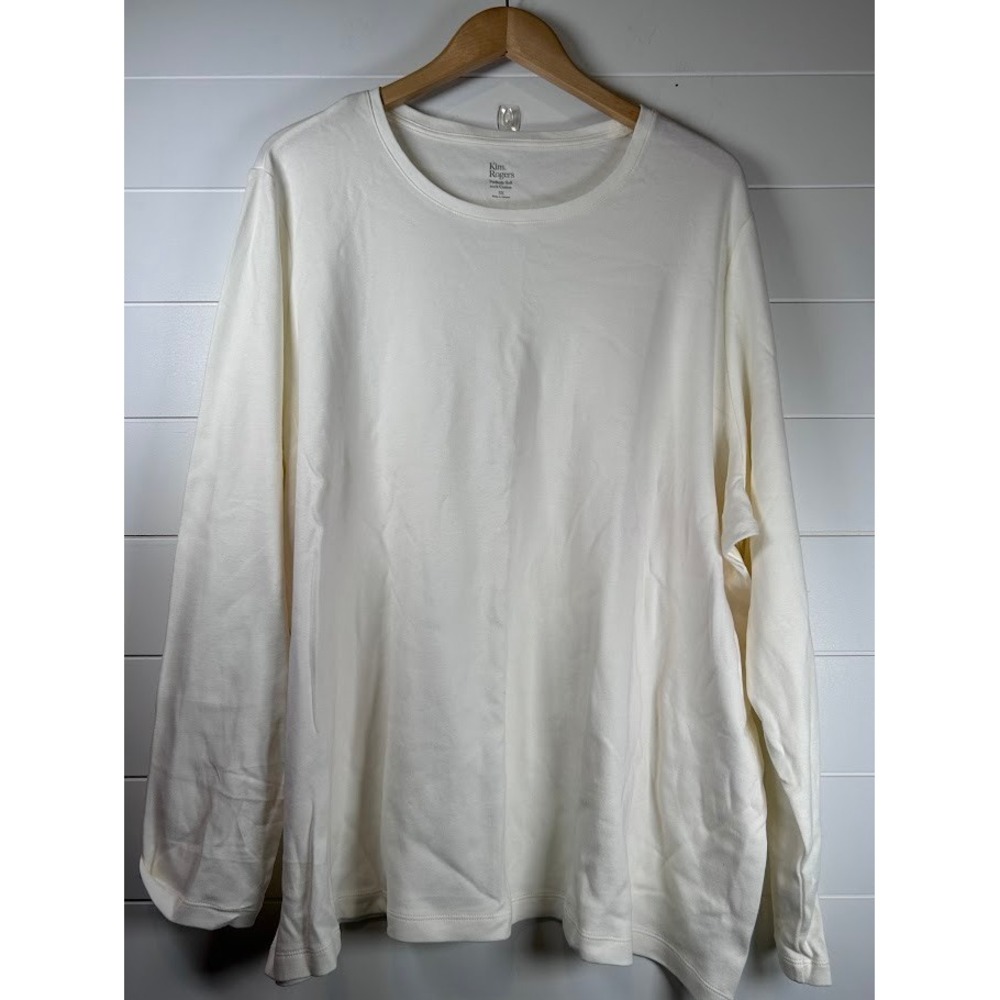 Kim Rogers Perfectly Soft Cream Long Sleeve T-Shirt Womens 3X Plus Size